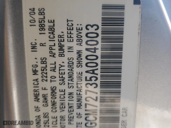2005 Honda Accord Cpe EX with VIN 1HGCM72735A004003, listed as a Copart auction lot 88247765 with NaN miles and Salvage Title. Bid and sale history available at carsss.com. Image 12.
