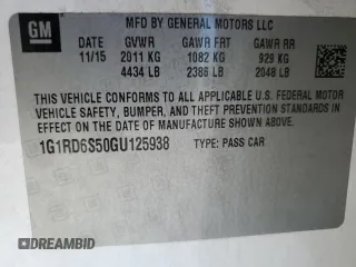 2016 Chevrolet Volt Premier with VIN 1G1RD6S50GU125938, listed as a Copart auction lot 67929712 with 0 mi miles. Bid and sale history available at carsss.com. Image 15.