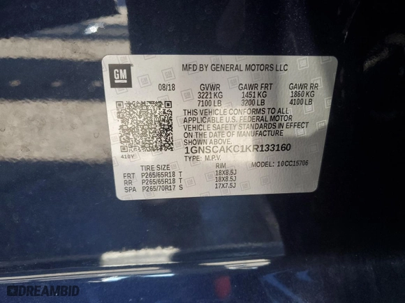 2019 Chevrolet Tahoe LS with VIN 1GNSCAKC1KR133160, listed as a Copart auction lot 88723515 with 77,214 mi miles and Salvage Title. Bid and sale history available at carsss.com. Image 13.