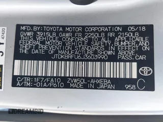 2018 Toyota Prius Two with VIN JTDKBRFU6J3603990, listed as a IAAI auction lot 42151090 with 71,388 mi miles and . Bid and sale history available at DreamBid. Image 9.
