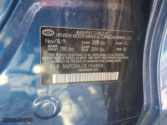 2020 Hyundai Elantra SEL with VIN 5NPD84LF8LH568814, listed as a Copart auction lot 45927935 with 130,800 mi miles and Salvage Title. Bid and sale history available at carsss.com. Image 12.