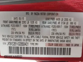 2016 Mazda CX-5 Sport with VIN JM3KE2BYXG0668401, listed as a IAAI auction lot 42370910 with Not provided miles and . Bid and sale history available at DreamBid. Image 9.