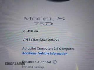 2018 Tesla Model S 75D with VIN 5YJSA1E2XJF295777, listed as a IAAI auction lot 41694540 with 70,428 mi miles and . Bid and sale history available at DreamBid. Image 7.