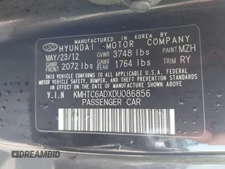 2013 Hyundai Veloster w/Gray Int with VIN KMHTC6ADXDU086856, listed as a IAAI auction lot 42503453 with 187,657 mi miles and . Bid and sale history available at DreamBid. Image 9.