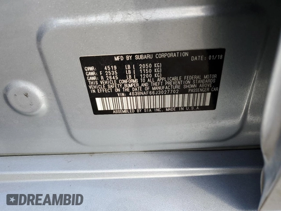 2018 Subaru Legacy Premium with VIN 4S3BNAF66J3027702, listed as a Copart auction lot 69387342 with 120,707 mi miles. Bid and sale history available at carsss.com. Image 13.