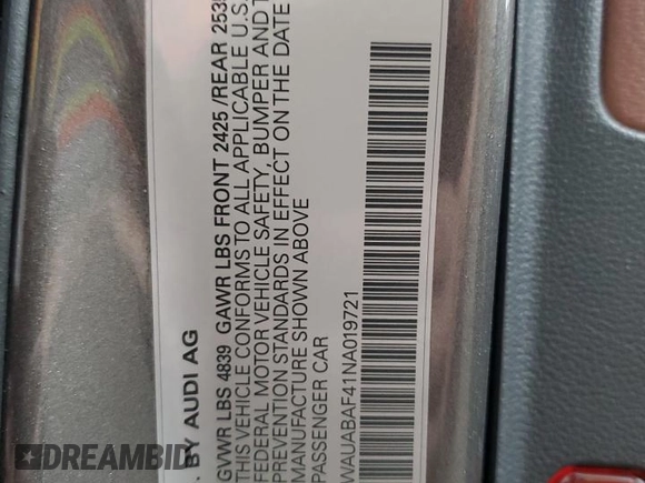 2022 Audi A4 Premium z VIN WAUABAF41NA019721, wystawiony jako Copart lot #50617215 z przebiegiem 22 057 mil mil oraz Szkoda całkowita • Salvage title. Historia ofert i sprzedaży dostępna na DreamBid. Obrazek 13.