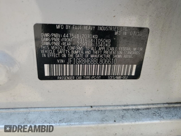 2011 Subaru WRX WRX STI with VIN JF1GR8H68BL806610, listed as a Copart auction lot 59730055 with 110,503 mi miles and Clean title. Bid and sale history available at DreamBid. Image 12.