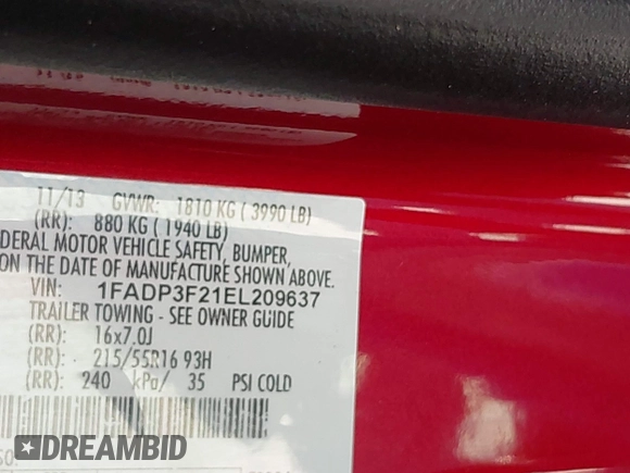 2014 Ford Focus SE with VIN 1FADP3F21EL209637, listed as a IAAI auction lot 42063454 with 148,359 mi miles. Bid and sale history available at carsss.com. Image 9.