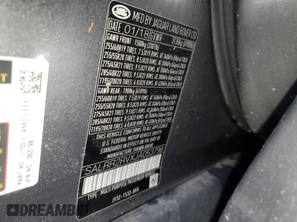 2018 Land Rover Discovery HSE with VIN SALRR2RVXJA053798, listed as a Copart auction lot 86340244 with 58,322 mi miles and Salvage Title. Bid and sale history available at DreamBid. Image 13.