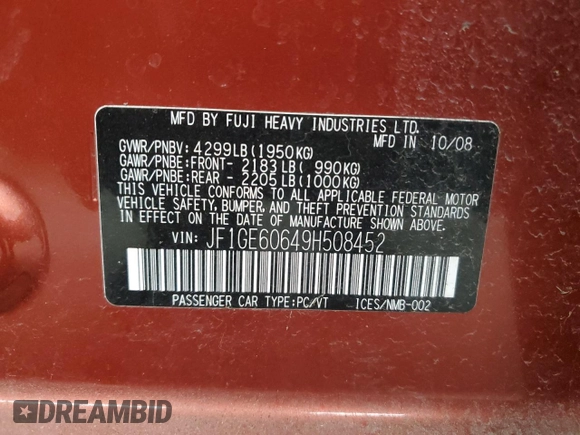 2009 Subaru Impreza i z VIN JF1GE60649H508452, wystawiony jako Copart lot #60235485 z przebiegiem 31 970 mil mil oraz Czysty tytuł • Clean title. Historia ofert i sprzedaży dostępna na DreamBid. Obrazek 12.