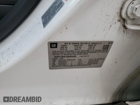 2013 Chevrolet Equinox LT with VIN 2GNFLNEK1D6403420, listed as a Copart auction lot 53170135 with 153,203 mi miles and Salvage Title. Bid and sale history available at DreamBid. Image 12.