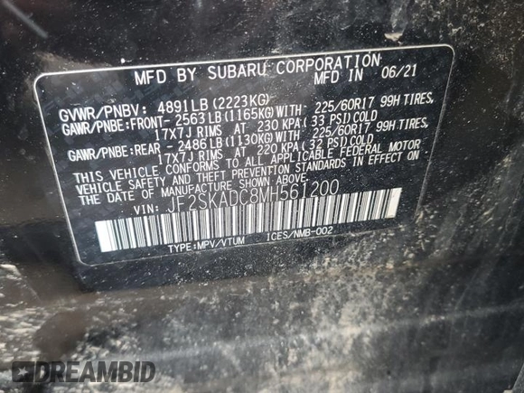 2021 Subaru Forester with VIN JF2SKADC8MH561200, listed as a Copart auction lot 84791794 with 18,747 mi miles and Non Repairable. Bid and sale history available at carsss.com. Image 14.