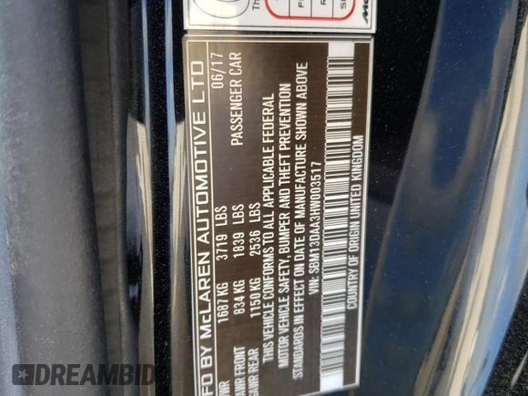 2017 McLaren 570S z VIN SBM13DAA3HW003517, wystawiony jako Copart lot #37948714 z przebiegiem 7587 mil mil oraz . Historia ofert i sprzedaży dostępna na DreamBid. Obrazek 15.