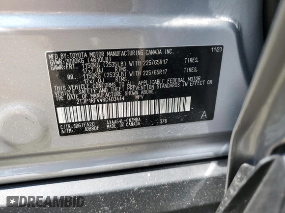 2024 Toyota RAV4 XLE with VIN 2T3P1RFV4RC403444, listed as a Copart auction lot 62932475 with 3,245 mi miles and Clean title. Bid and sale history available at DreamBid. Image 13.