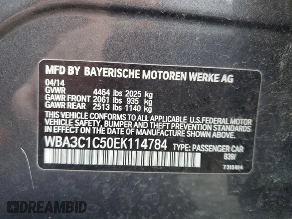 2014 BMW 3 Series 328i with VIN WBA3C1C50EK114784, listed as a Copart auction lot 49279505 with 128,652 mi miles and Salvage Title. Bid and sale history available at carsss.com. Image 13.