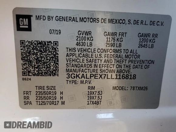 2020 GMC Terrain SLT with VIN 3GKALPEX7LL116818, listed as a Copart auction lot 46529725 with 41,018 mi miles and Salvage Title. Bid and sale history available at DreamBid. Image 14.