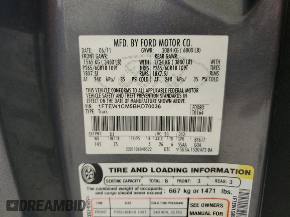 2011 Ford F-150 XL with VIN 1FTEW1CM5BKD70036, listed as a Copart auction lot 51829435 with 197,882 mi miles and Salvage Title. Bid and sale history available at carsss.com. Image 15.