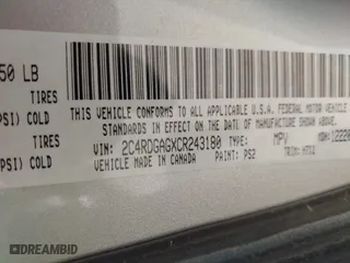 2012 Ram Cargo Van with VIN 2C4RDGAGXCR243180, listed as a IAAI auction lot 42061918 with 204,251 mi miles. Bid and sale history available at carsss.com. Image 9.