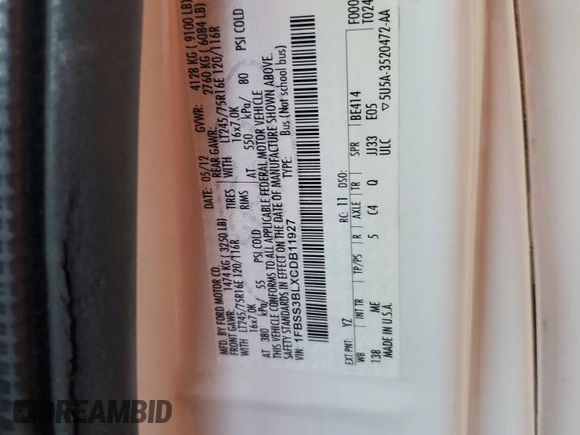 2012 Ford Econoline Passenger XL с VIN 1FBSS3BLXCDB11927, выставлен на аукционе Copart как лот 53880895 с пробегом 125 957 миль миль и Списание • Salvage title. История ставок и продаж доступна на DreamBid. Изображение 13.