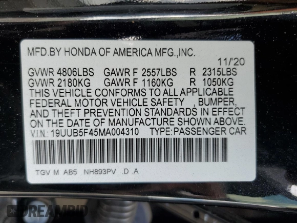2021 Acura TLX Technology with VIN 19UUB5F45MA004310, listed as a Copart auction lot 58984135 with 39,113 mi miles and Non repairable. Bid and sale history available at DreamBid. Image 13.