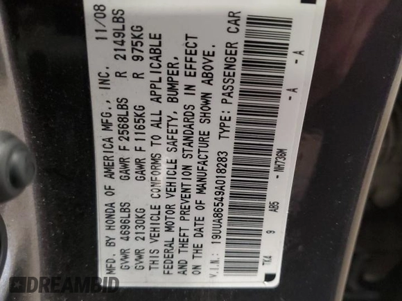 2009 Acura TL Tech with VIN 19UUA86549A018283, listed as a Copart auction lot 51913805 with 205,287 mi miles and Salvage Title. Bid and sale history available at carsss.com. Image 12.