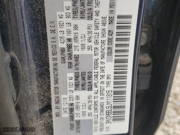 2020 Mazda CX-30 with VIN 3MVDMBBL5LM111815, listed as a Copart auction lot 71073224 with 80,660 mi miles and Salvage Title. Bid and sale history available at carsss.com. Image 12.
