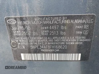 2015 Hyundai Sonata Limited with VIN 5NPE34AF8FH168620, listed as a IAAI auction lot 42077041 with 175,010 mi miles and . Bid and sale history available at carsss.com. Image 9.