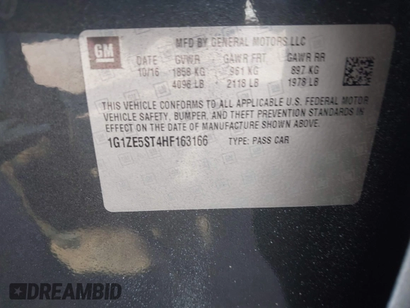 2017 Chevrolet Malibu LT with VIN 1G1ZE5ST4HF163166, listed as a IAAI auction lot 41991448 with 180,008 mi miles and . Bid and sale history available at DreamBid. Image 9.