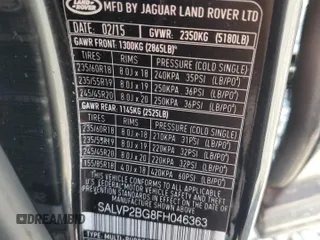 2015 Land Rover Range Rover Evoque Pure Plus with VIN SALVP2BG8FH046363, listed as a Copart auction lot 63796825 with 122,124 mi miles and Salvage title. Bid and sale history available at DreamBid. Image 13.