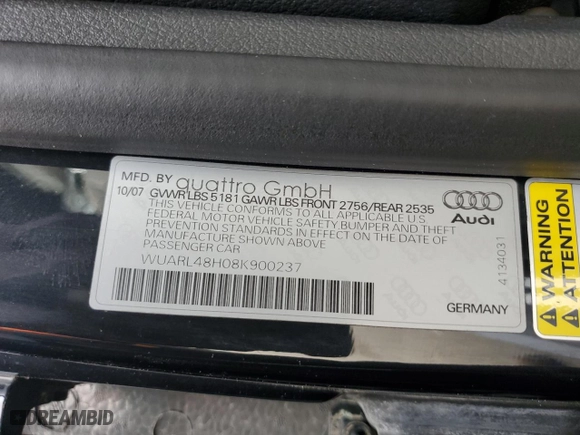 2008 Audi S4 with VIN WUARL48H08K900237, listed as a Copart auction lot 69433704 with NaN miles and Non Repairable. Bid and sale history available at carsss.com. Image 14.