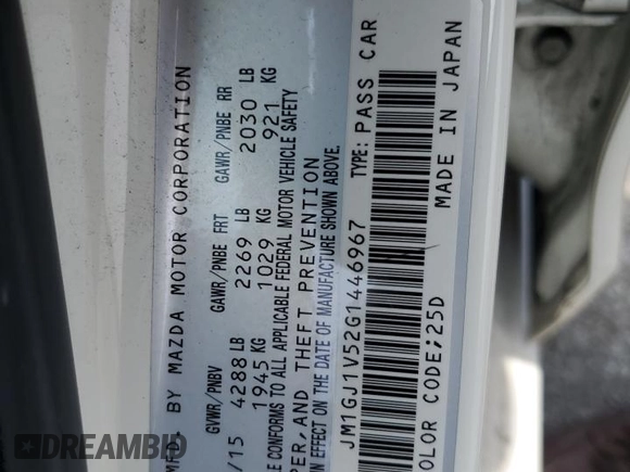 2016 Mazda 6 i Touring with VIN JM1GJ1V52G1446967, listed as a Copart auction lot 54955795 with 149,276 mi miles and Salvage Title. Bid and sale history available at carsss.com. Image 12.
