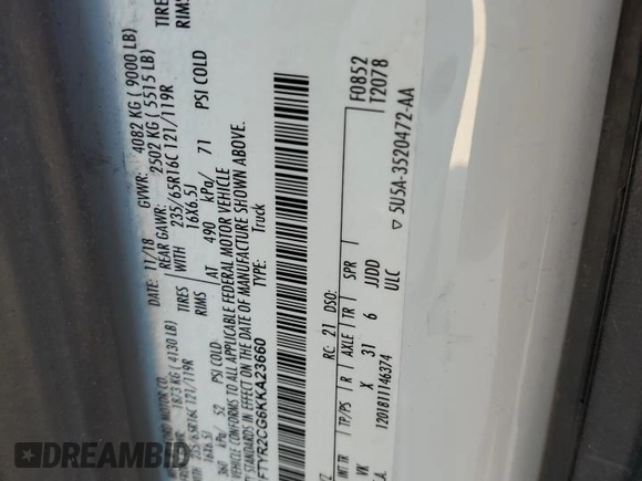 2019 Ford Transit with VIN 1FTYR2CG6KKA23660, listed as a Copart auction lot 71890814 with 235,659 mi miles and Clean Title. Bid and sale history available at carsss.com. Image 13.