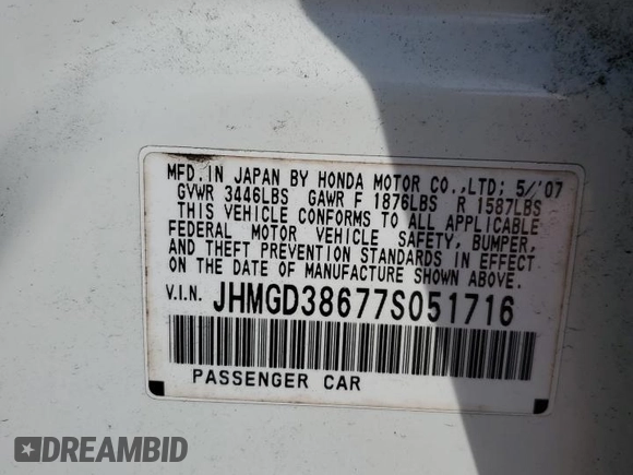 2007 Honda Fit Sport with VIN JHMGD38677S051716, listed as a Copart auction lot 69946814 with 177,070 mi miles and Salvage Title. Bid and sale history available at carsss.com. Image 12.