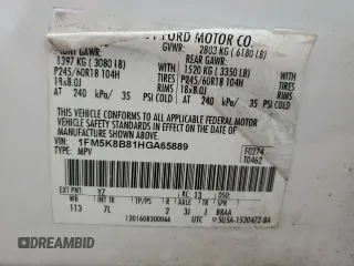2017 Ford Explorer с VIN 1FM5K8B81HGA65889, выставлен на аукционе Copart как лот 42728745 с пробегом 114 986 миль миль и Списание • Salvage title. История ставок и продаж доступна на DreamBid. Изображение 13.