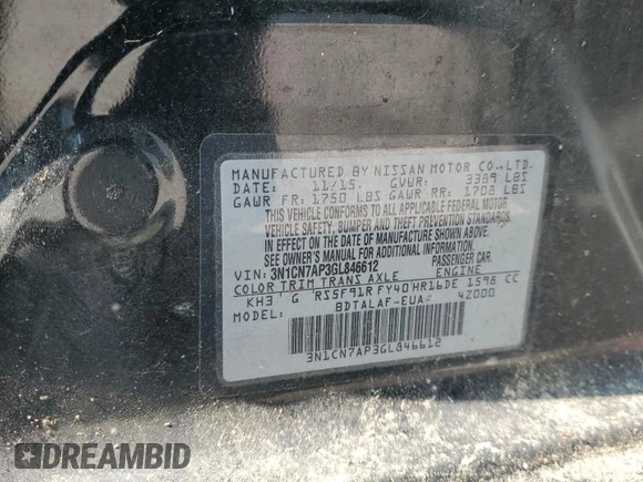 2016 Nissan Versa SV z VIN 3N1CN7AP3GL846612, wystawiony jako Copart lot #59813835 z przebiegiem Nie podano mil oraz Czysty tytuł • Clean title. Historia ofert i sprzedaży dostępna na DreamBid. Obrazek 12.