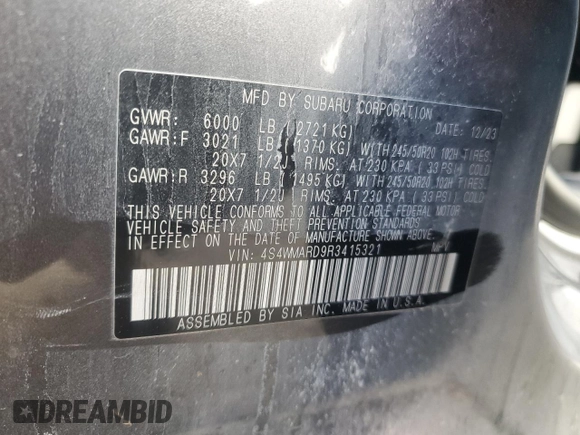 2024 Subaru Ascent Limited z VIN 4S4WMARD9R3415321, wystawiony jako Copart lot #42648365 z przebiegiem 20 846 mil mil oraz Nie do naprawy • Non repairable. Historia ofert i sprzedaży dostępna na DreamBid. Obrazek 14.