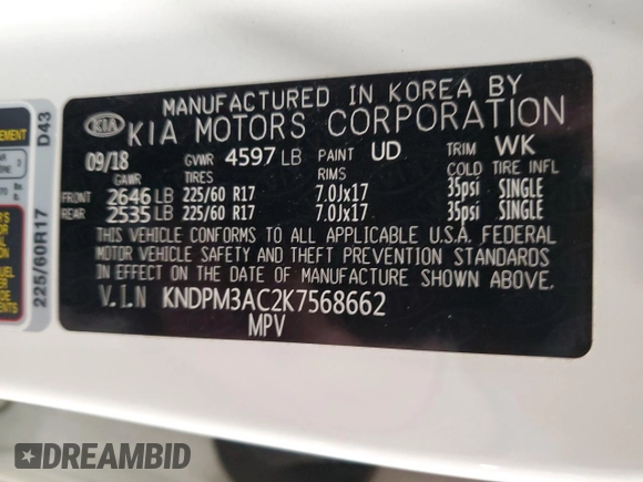 2019 Kia Sportage LX with VIN KNDPM3AC2K7568662, listed as a Copart auction lot 48356255 with 26,217 mi miles and Salvage Title. Bid and sale history available at carsss.com. Image 14.