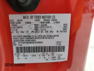2010 Ford F-250 XL with VIN 1FTNF2B58AEA35902, listed as a Copart auction lot 66661294 with 134,687 mi miles and Salvage title. Bid and sale history available at DreamBid. Image 14.