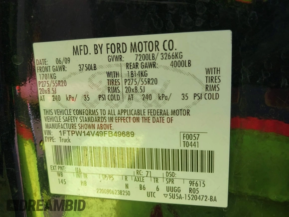 2009 Ford F-150 XL z VIN 1FTPW14V49FB49689, wystawiony jako IAAI lot #42018019 z przebiegiem 132 987 mil mil oraz . Historia ofert i sprzedaży dostępna na DreamBid. Obrazek 9.