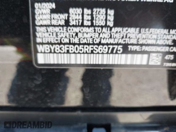 2024 BMW i4 xDrive40 z VIN WBY83FB05RFS69775, wystawiony jako IAAI lot #42079067 z przebiegiem 4 607 mil mil oraz . Historia ofert i sprzedaży dostępna na DreamBid. Obrazek 9.