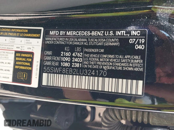 2020 Mercedes-Benz C 300 с VIN 55SWF8EB2LU324170, выставлен на аукционе IAAI как лот 42167947 с пробегом 43 787 миль миль и . История ставок и продаж доступна на DreamBid. Изображение 9.