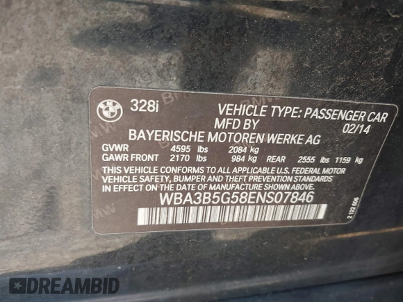 2014 BMW 3 Series 328i xDrive с VIN WBA3B5G58ENS07846, выставлен на аукционе IAAI как лот 42594298 с пробегом 172 617 миль миль и . История ставок и продаж доступна на DreamBid. Изображение 9.