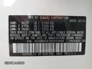 2022 Subaru Legacy Premium with VIN 4S3BWAD62N3004696, listed as a Copart auction lot 58520295 with 43,042 mi miles and Clean title. Bid and sale history available at DreamBid. Image 12.
