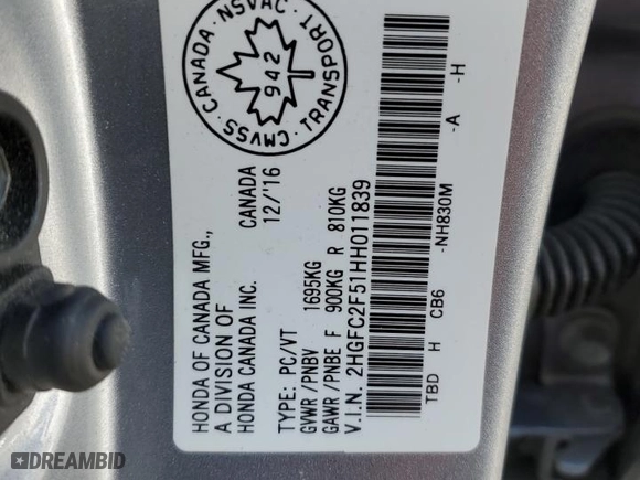 2017 Honda Civic Sedan LX with VIN 2HGFC2F51HH011839, listed as a Copart auction lot 50309185 with 141,479 mi miles and Salvage Title. Bid and sale history available at carsss.com. Image 12.