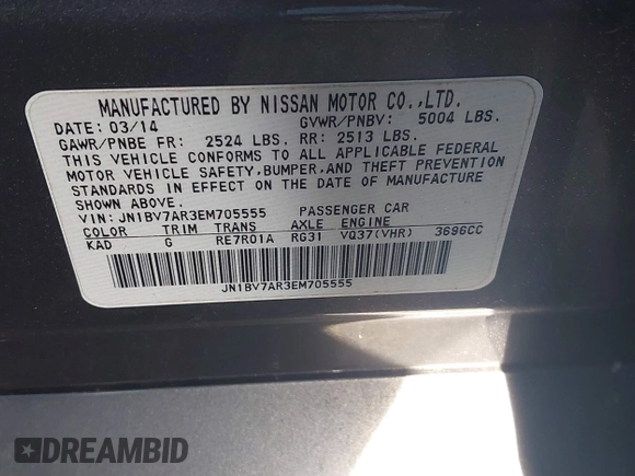 2014 Infiniti Q50 Sport with VIN JN1BV7AR3EM705555, listed as a IAAI auction lot 42221829 with 61,623 mi miles and . Bid and sale history available at DreamBid. Image 9.