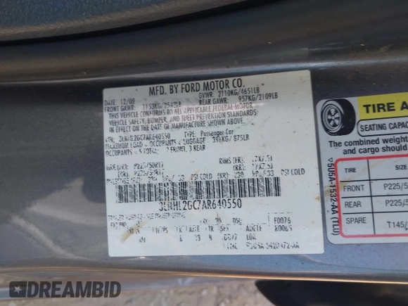 2010 Lincoln MKZ with VIN 3LNHL2GC7AR640550, listed as a IAAI auction lot 42431180 with 73,266 mi miles and . Bid and sale history available at DreamBid. Image 9.