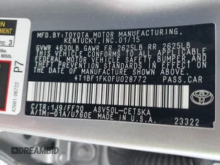 2015 Toyota Camry XLE with VIN 4T1BF1FK0FU028772, listed as a IAAI auction lot 42235029 with 75,285 mi miles and . Bid and sale history available at DreamBid. Image 9.
