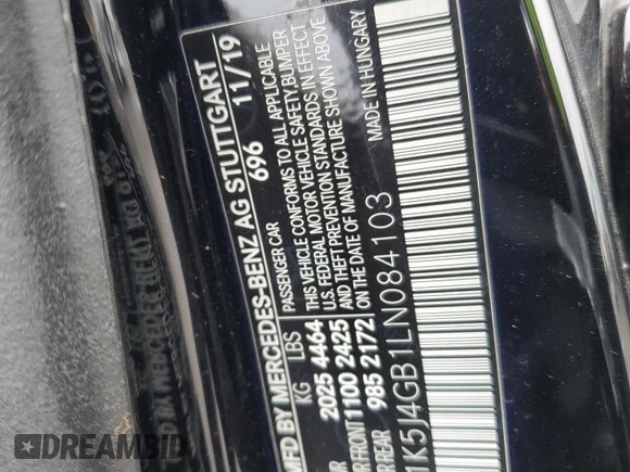 2020 Mercedes-Benz CLA 250 with VIN W1K5J4GB1LN084103, listed as a Copart auction lot 74465123 with 52,723 mi miles and . Bid and sale history available at DreamBid. Image 13.