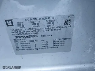 2017 Chevrolet Silverado 1500 LT with VIN 1GCVKREC3HZ307273, listed as a IAAI auction lot 41536457 with 1 mi miles. Bid and sale history available at carsss.com. Image 9.