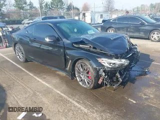 2017 Infiniti Q60 Red Sport 400 with VIN JN1FV7EL1HM700124, listed as a IAAI auction lot 41789570 with 140,841 mi miles and . Bid and sale history available at carsss.com. Image 1.